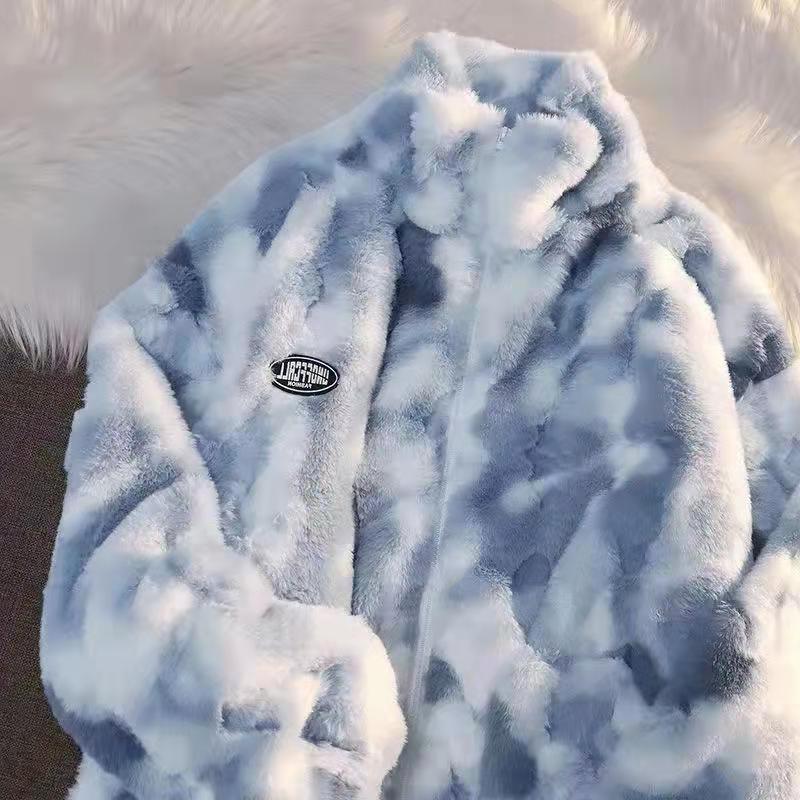 Dámská zimní nadměrná velikost model s kapucí tie-dye úzký model na zip topy teplý klopa ležérní krátká bunda