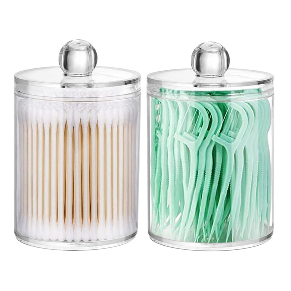 

Qtip Holder Storage Canister Organizer for Cotton Ball, Cotton Swab, Pads Floss Clear Plastic Box Apothecary Jar with Lid