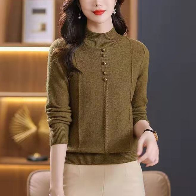 Semi-turtleneck Bottoming Shirt Women's Sweater Women's Autumn and Winter Red Autumn and Winter New Thickened Knitted Sweater