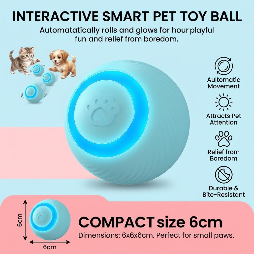 Interactive Cat Toy Ball Automatic Rolling Durable Bite Resistant Pet Entertainment Device for Indoor Use