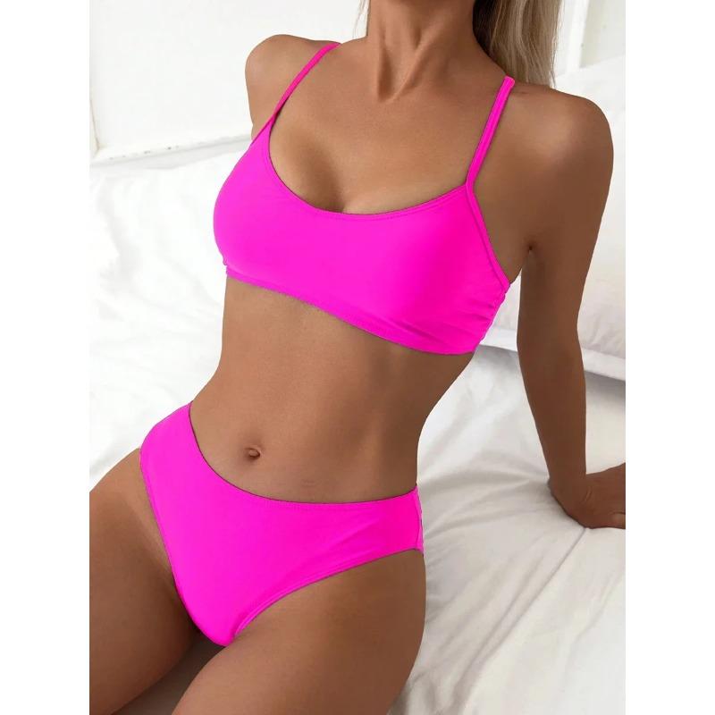 

Sexy Woman Swimsuits 2025 Summer Swimwear Women s Bikinis for Female Two Pieces Beach Wear Solid Color Bikinis Set Bathing Suit S коричневий