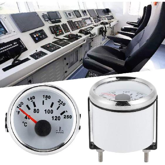 Water Temperature Gauge,52mm/2in Marine Engine Water Temperature Gauge 40 120 ℃ Temp Meter for Boat RV(White Dial Silve)