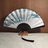 Chinese Double Sided Painting Folding Fan Vintage Handhelds Fan with Tassels Plastic Foldable Hand Fan for Parties