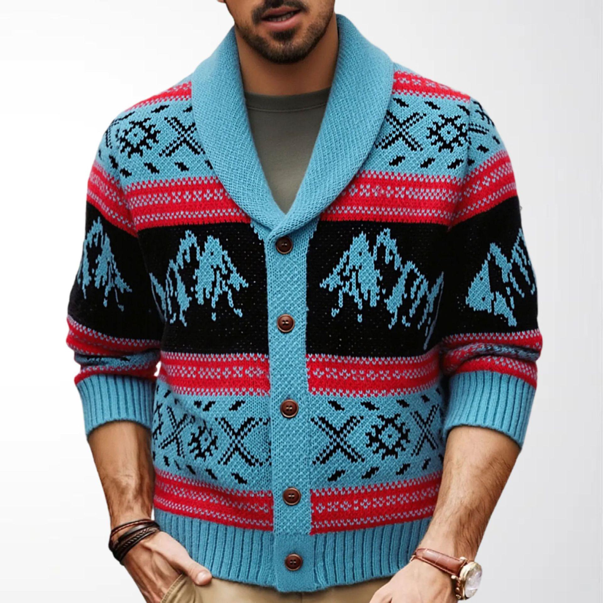 

Men s European Retro Jacquard Knit Cardigan - Outdoor Winter Sweater SY0173 2XL синій