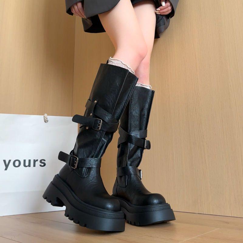 2025 Women's High-Top Over-the-Knee Knight Boots – Versatile Buckle, Thick-Soled, Autumn Style