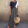 Women Dresses Long Maxi Dresses for Women Vestidos Casual Dress Beach Patchwork Color Short Sleeve Loose Casual Plus Size Dress