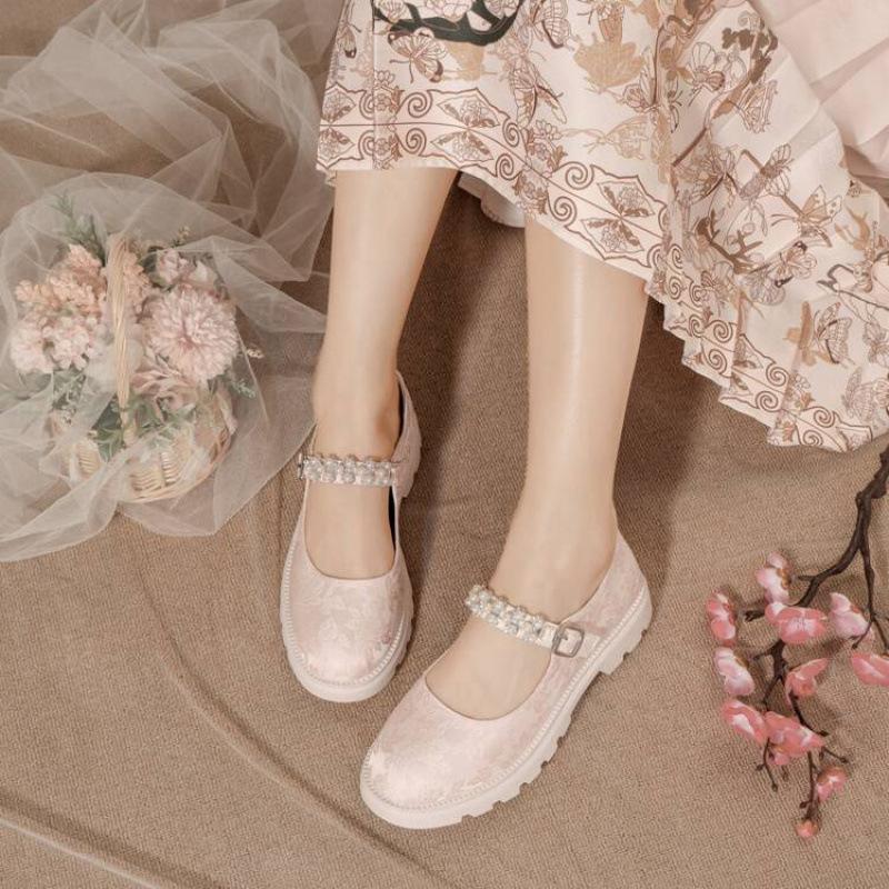 New girls' single shoes rubber sole medium and older children's shoes four seasons girls' student shoes buckle Chinese style children's Hanfu shoes