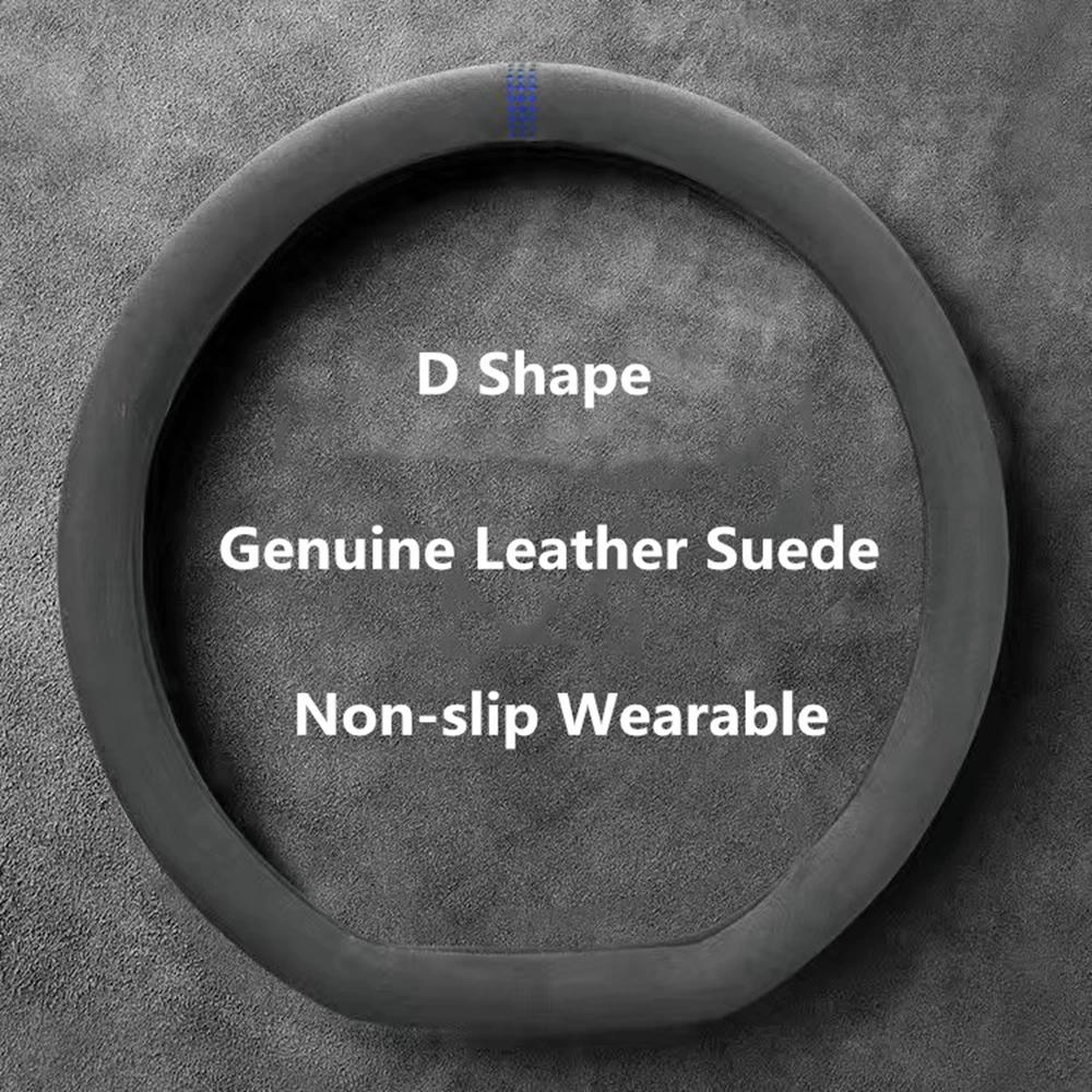 

Universal Car Steering Wheel Cover 37-38cm Cowhide Suede Leather Wrap Breathable Non-Slip Auto Steering Wheel Cover for Cars