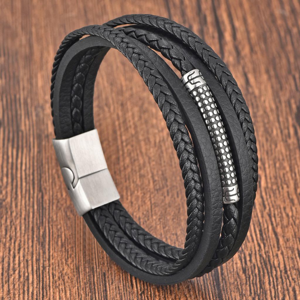 Schwarzes Lederseil Rindsleder Herren Doppellagig, Echtes Leder Geflochtenes Armband Handgefertigt Mehrlagiges Lederarmband 2026