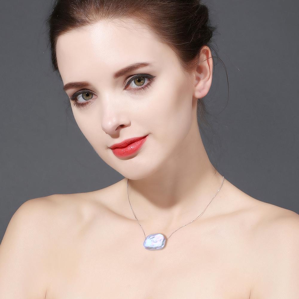 LSOOYH Natural Freshwater Big Baroque Pearl Pendant Classic Silver Color Pendant Necklaces For Women Girl Birthday Gift