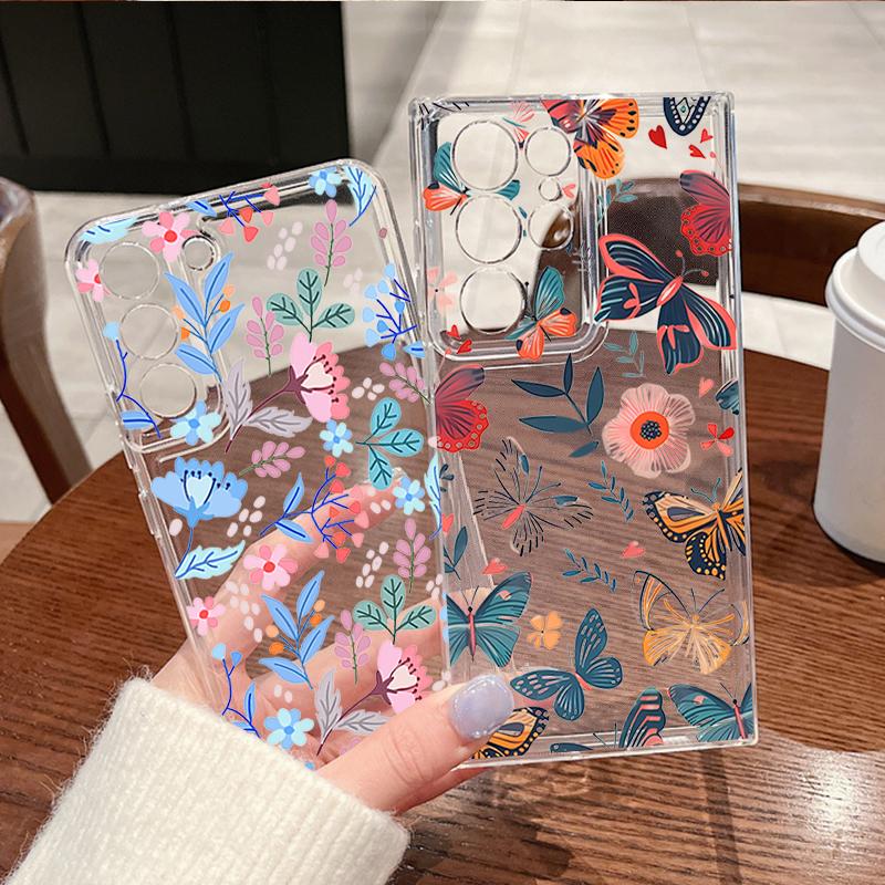 Romantic Flower Patterned Phone Case For Samsung Galaxy S26 S25 S24 S23 Ultra S22 Plus S24 S21 FE S25 Edge Clear TPU Soft Cover