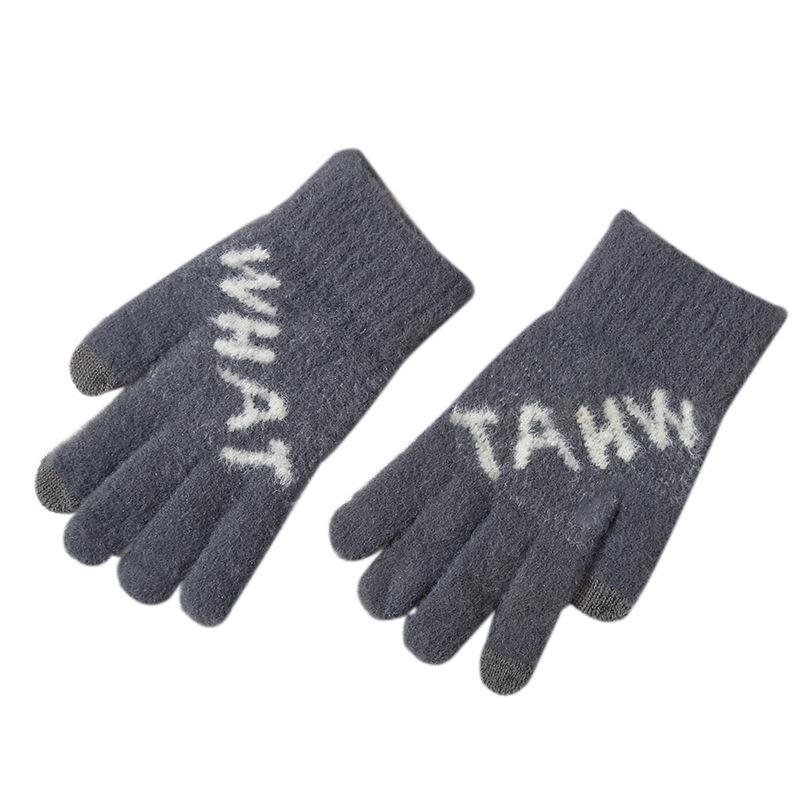 Gants Chauds Homme Hiver Protection Froid Épaissis Couleur Unie Doigt Entier Extérieur Cyclisme Tricot Tactile Cinq Doigts