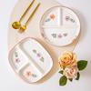 Three Dividing Plate Ceramic Household Japanese New High Aesthetic Plant Print Dining Plate Popular Adults Loss Weight Tableware