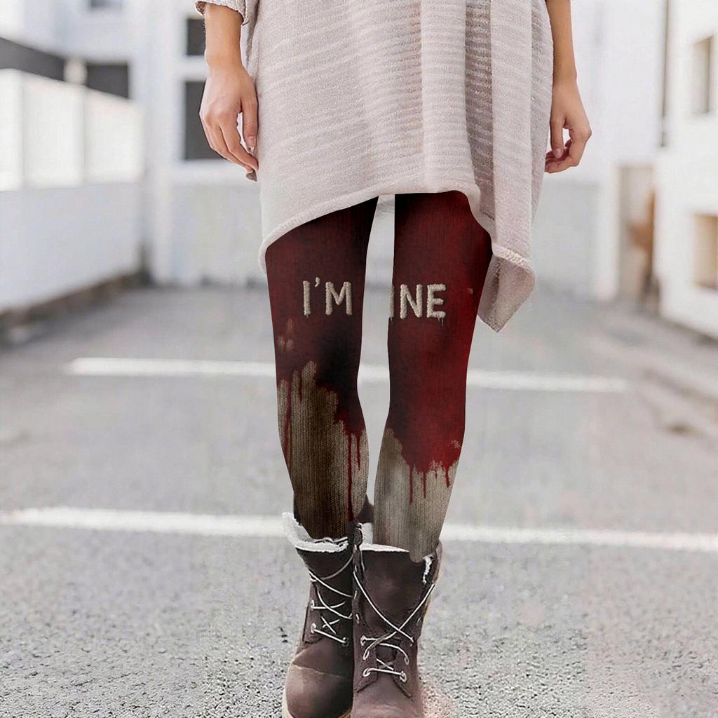 Damen Casual Mode Outdoor Halloween Bedruckte Slim Elastische Yogahose Cropped Hose