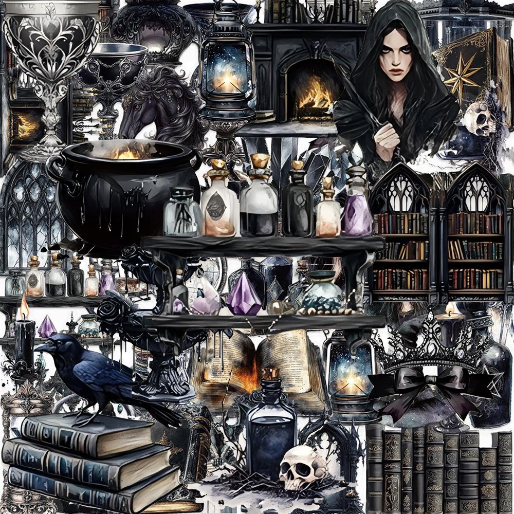 10/30/50pcs Transparent Dark Magic Witch Stickers Gothic Graffiti Phone Case Motorcycle Waterproof Cool Cartoon Decals Toy