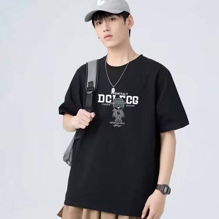 Summer Models Loose Short-sleeved T-shirt Men's Fashion Tops Round Neck Casual T-shirt Cartoon Printing