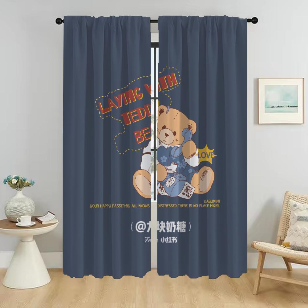 Bear Blackout Curtain for Room 2 Panel Elegant Room Curtains Home Interior Curtains Tulle for Bedroom Partition Living Kitchen