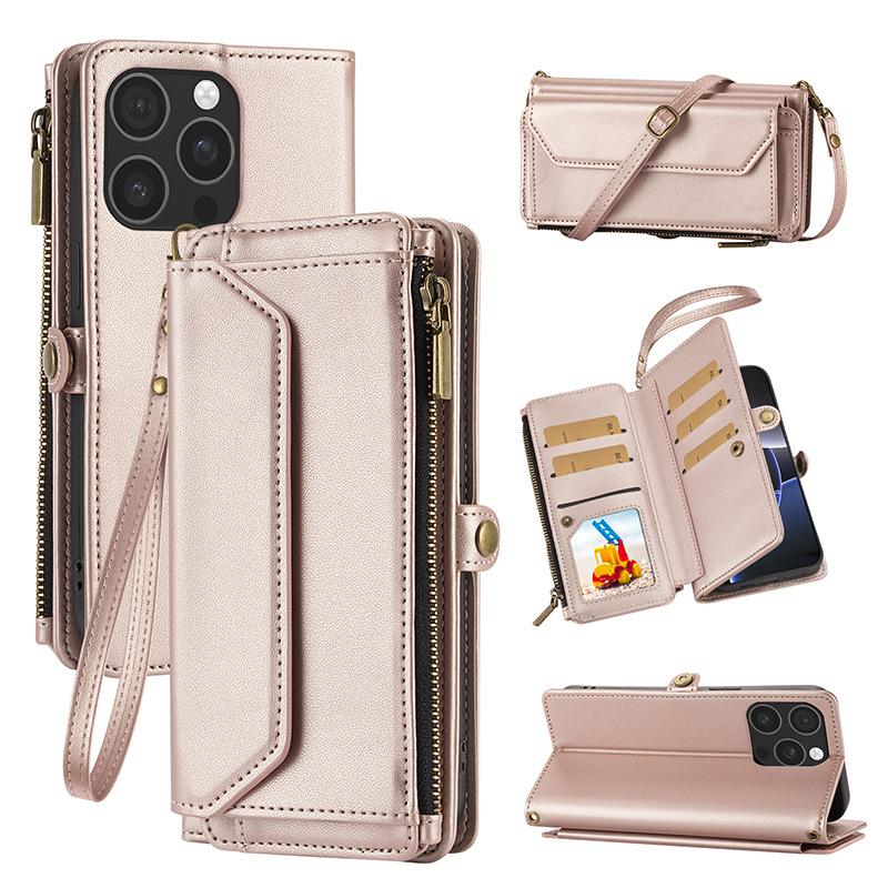 Multifunctional Leather Case Zipper Wallet Card Case Leather Case Flip Samsung iPhone Case