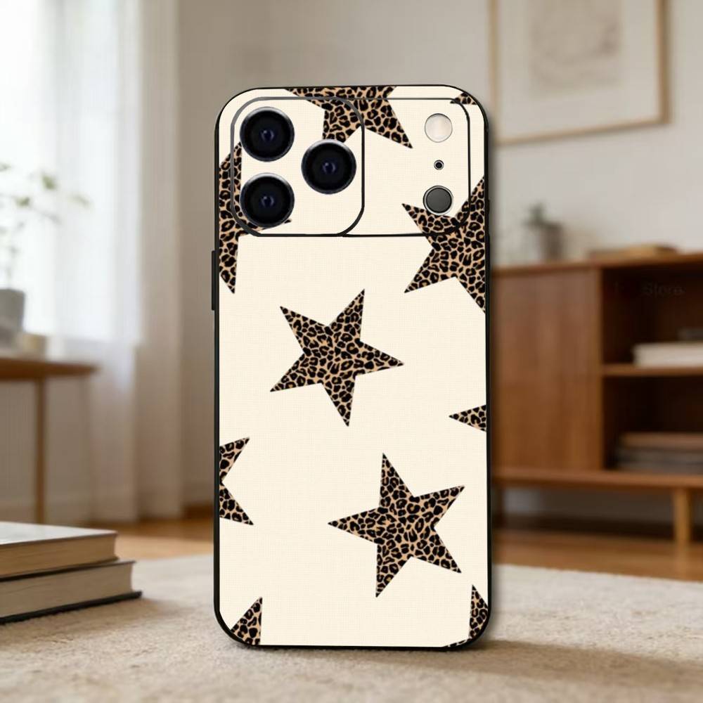 B-Black L-Leopard P-Print S-Star Phone Case For iPhone 17, 16,15,14,13,12,11 Plus,Pro Max, Others Soft Black Cover