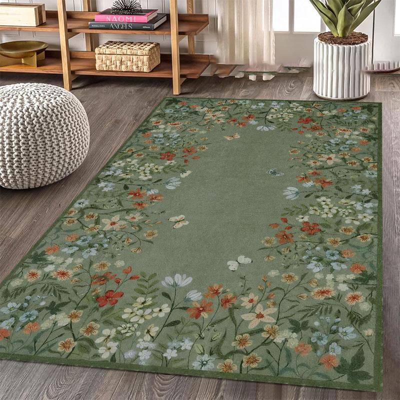 Böhmischer grüner Bereichsteppich, Rutschfester maschinenwaschbarer Polyester-Flanellteppich für Heimdekoration, Sofa, Schlafzimmer, Küche, Camping