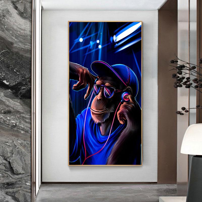 Modern Pop Art DJ Monkey Orangutan Canvas Painting Home Decoration Wall Art Poster and Print Wall Picture for Living Room Decor