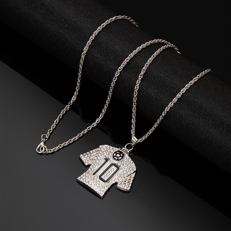 Hip-Hop Personality Trend Full Diamond Necklace Football Lover No. 10 Jersey Men'S Twist Chain Long Sweater Chain
