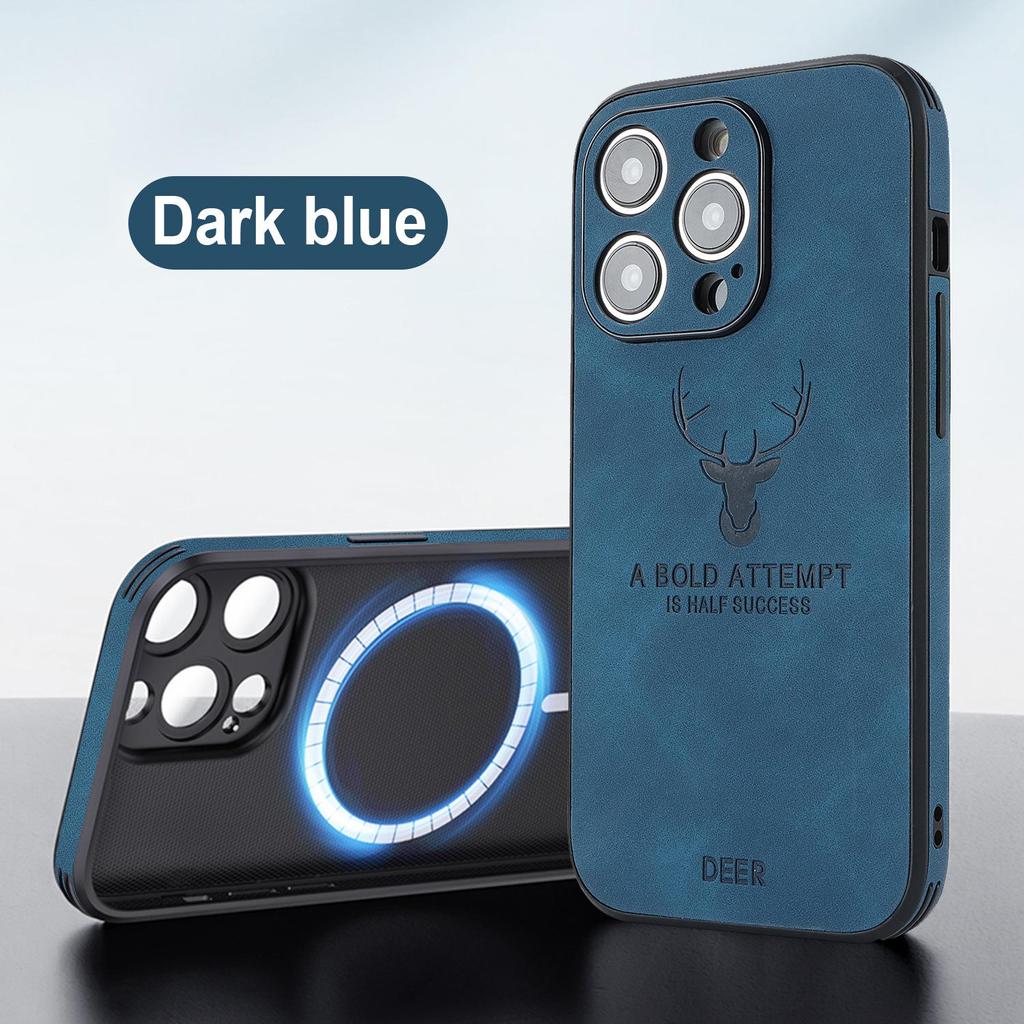 Magnetic Leather Phone Case for iPhone 11-16, Compatible with iPhone 12-15 Pro Max, Elk Head Design, Japanese & Korean Style