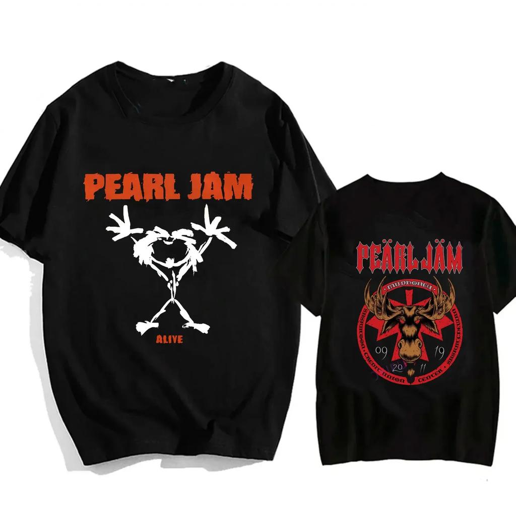 Women's Cool Alive Pearls Jam T Shirts Music Band Clothing Short Sleeve Crewneck Tops