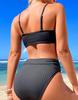 Costum de baie sexy pentru femei, decupat cu nervuri negre, set de bikini cu talie înaltă, îmbrăcăminte de plajă, costume de baie