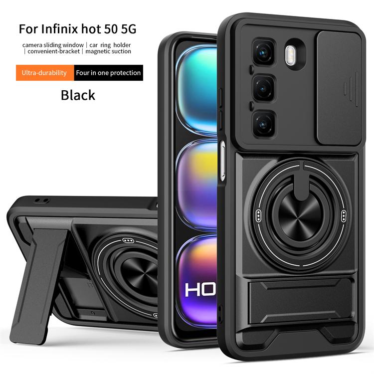 For Infinix Hot 60i Hot 60 Smart 10 Tecno Pop 10 Spark Go Lens Sliding Window Cover Car Magnetic Ring Double Bracket Phone Case