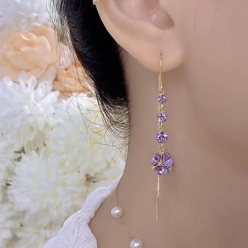 Elegant Fringed Zircon Earrings Fashionable Simple Purple Eastward Drop Earrings Exquisite Versatile Sophisticated Ear Zircon
