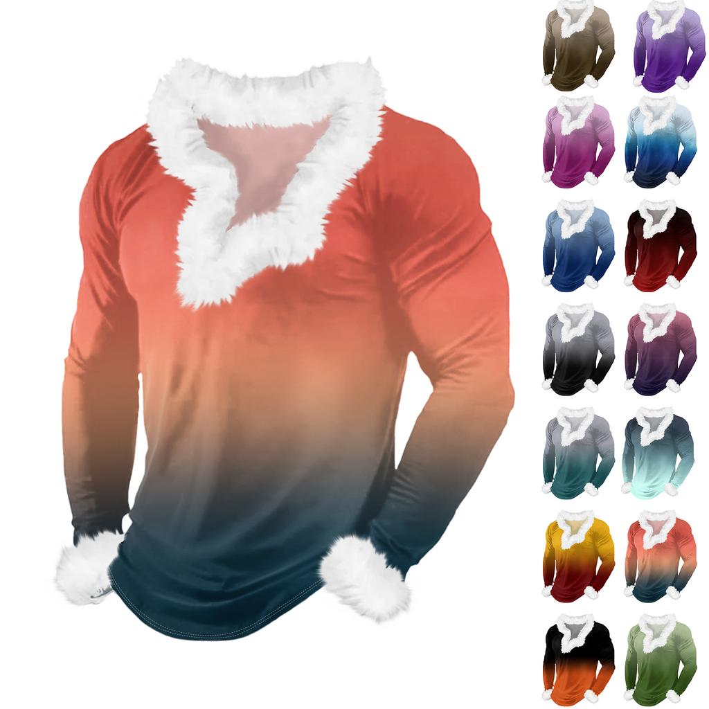 Men's Christmas Printed Fleece Lined Hoodie | Faux Trim Party Sweatshirt With Pocket | Plus Size Loose Fit Holiday Pullover