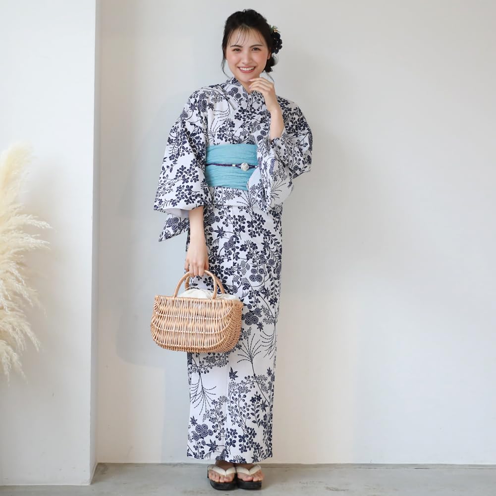16 Patterns To Choose from Yukata Heko Obi Set Tokimeki Summer Love Yukata Heko Obi 2 Piece Set Small Flowers In Navy Blue On White (16. Background)