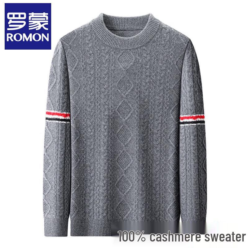 ROMON Men's 100% Cashmere Jacquard Round Neck Sweater