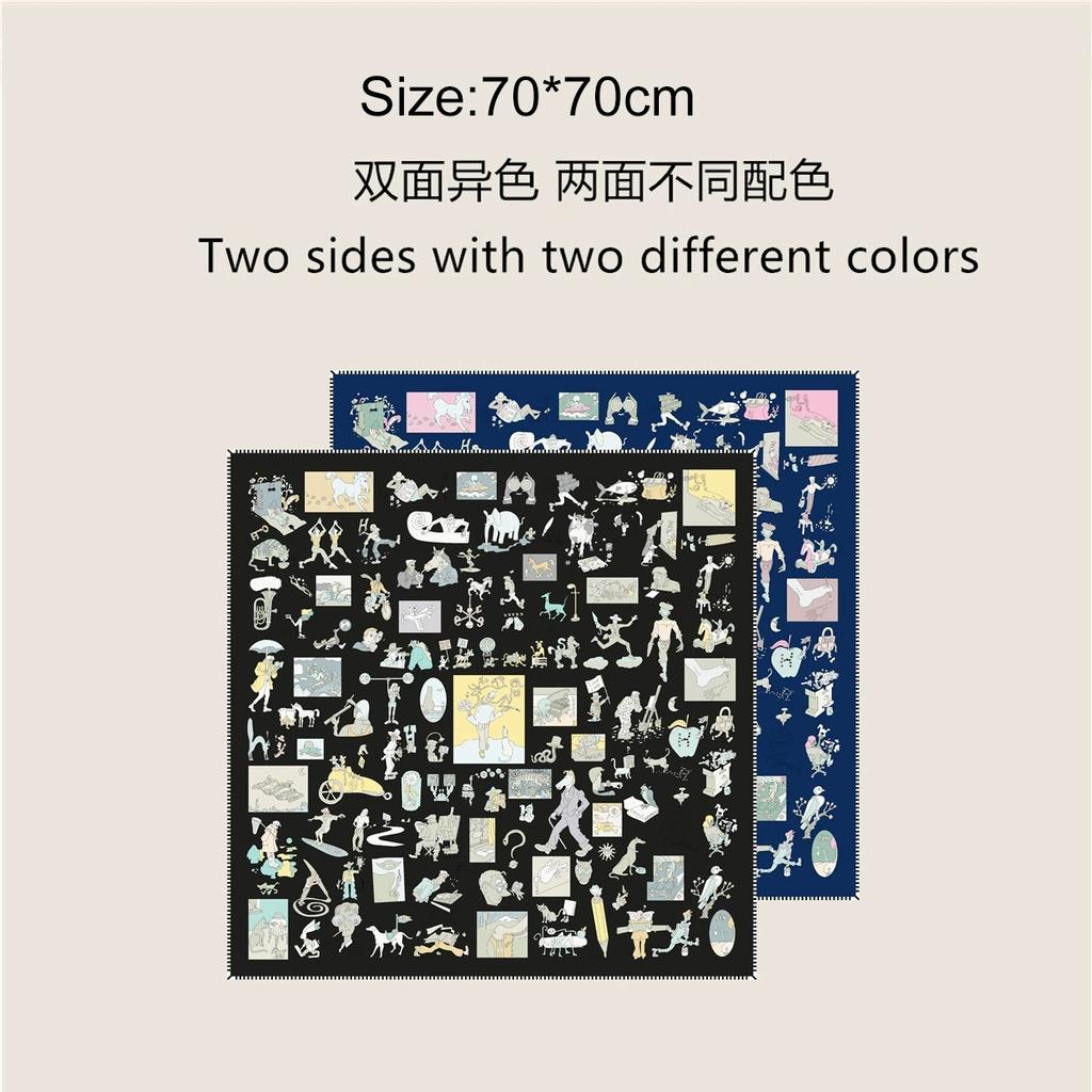 70CM New Autumn Double-Side Printed Twill Silk Scarf Roll Edge High Quality Women Scarf Wraps Echarpes Foulards