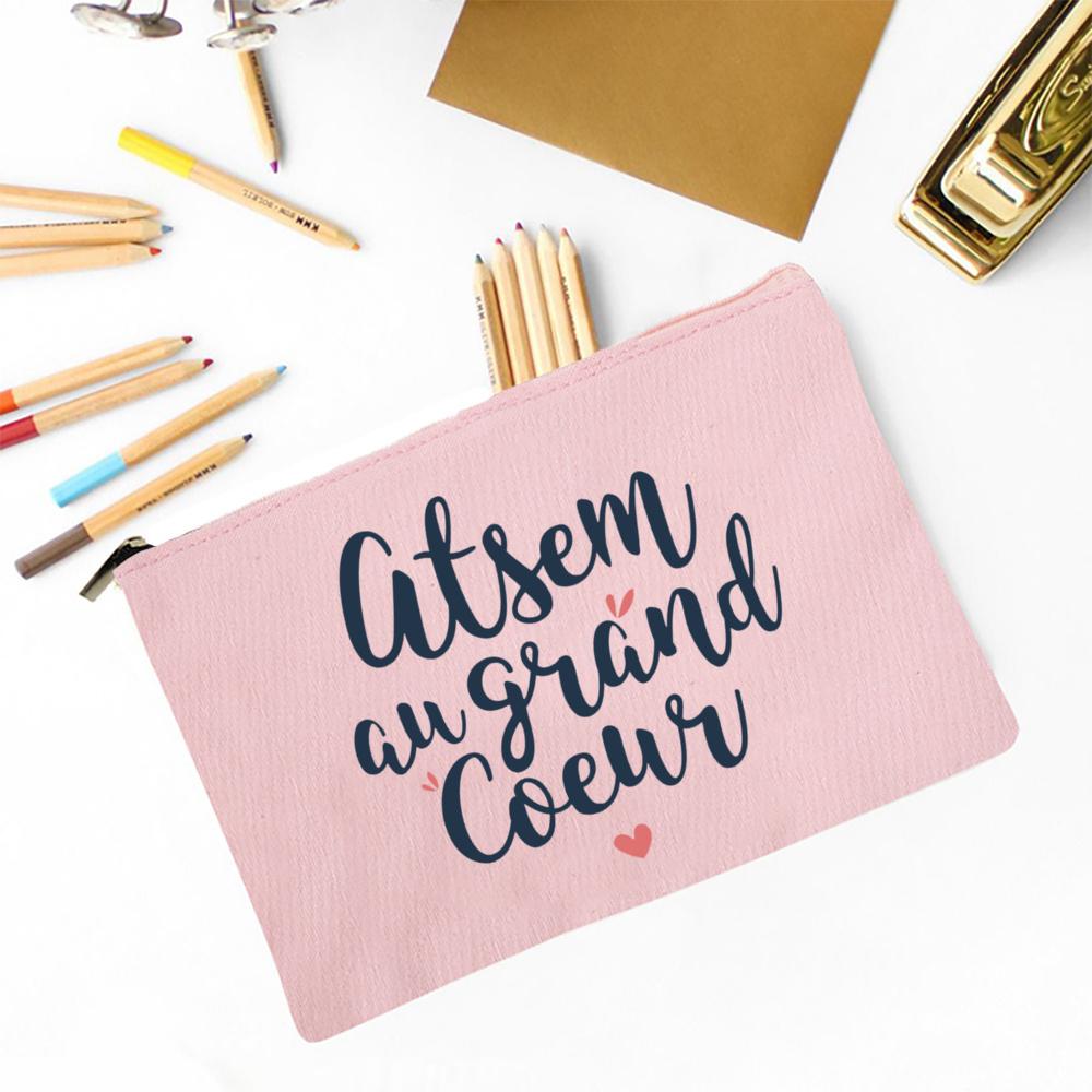 Merci Atsem Printed Makeup Bag Travel Neceser Toiletries Storage Pouch Pencil Bags Graduate Gift for Atsem Teacher's Day Present
