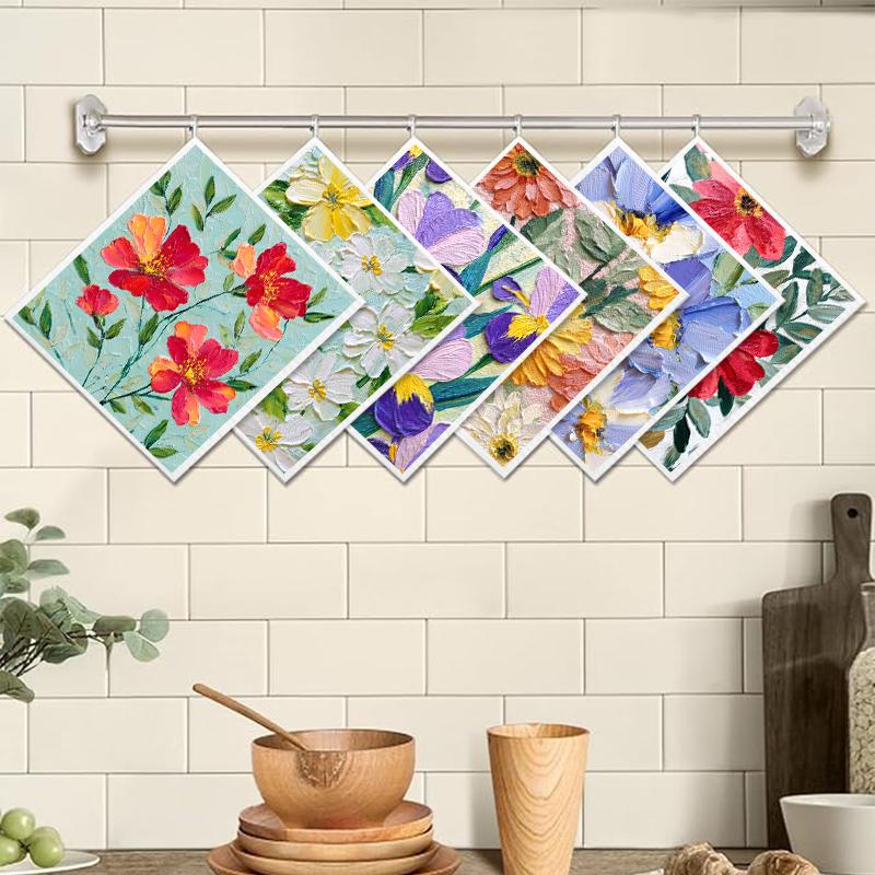 6PCS Patterned Swedish Dishcloths Biodegradable Eco-Friendly Dish Towels Reusable Absorbent Kitchen Washable Cleaning Cloths