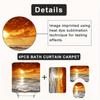 4Pcs Romantic Seaside Shower Curtain Set with Non-Slip Bath Mat, Toilet Lid Cover, Contour Rug & 12 Hooks, Bathroom Decor