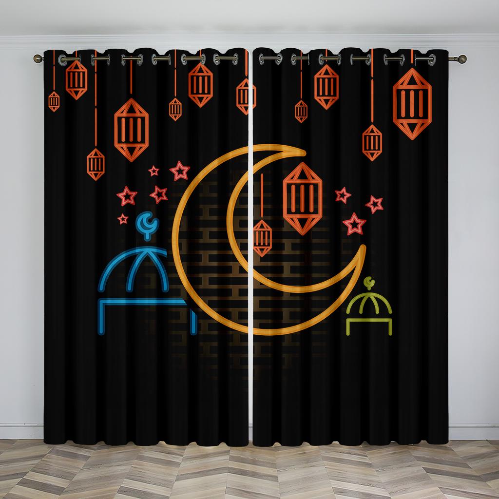 

Роскошные исламские традиционные праздничные декоративные шторы Eid Al Fitr, 2 панели, Золотая текстура, оконные шторы для гостиной, спальни 100W130H(CM)40x51in&Grommet Top