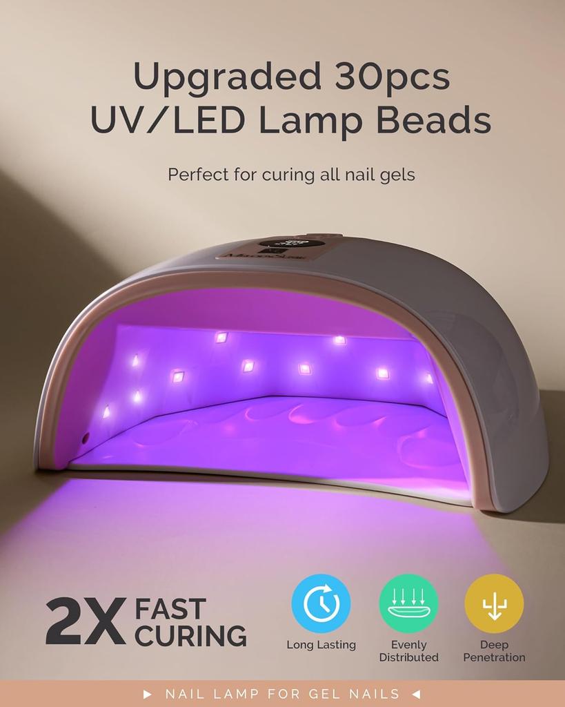 Cordless UV Nail Lamp P-Plus30G, Rechargeable with 3 Timers & Smart Sensor, Cures Builder, Hard, Extension, Acrylic & Chrome Gel