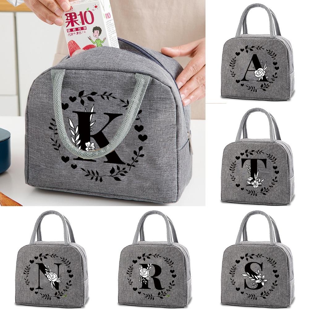 Travel Portable Food Thermal Insulated Children Picnic Waterproof Oxford Zipper Breakfast Thermal Bag Garland Letter Pattern Bag