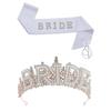 Pearl Lace Bridal Crown & Headband Set with Wavy Edge Sash and Shoulder Straps