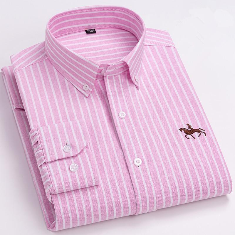 Basic Oxford Dress Shirt For Men Long Sleeve 100% Pure Cotton Solid  Casual Plaid Striped Social Business Male Regular-Fit S-6XL