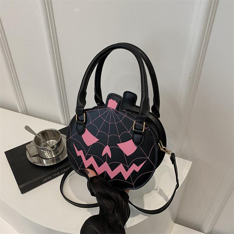 Halloween bag 2025 new contrasting color women's bag simple shoulder small round bag funny pumpkin bag women's bag