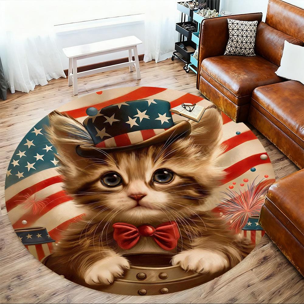 1PC cat independence_day Office Round Area Rug, Under Office Chairs Bedroom Living Room Home Decor, Carpet for Office -1110015
