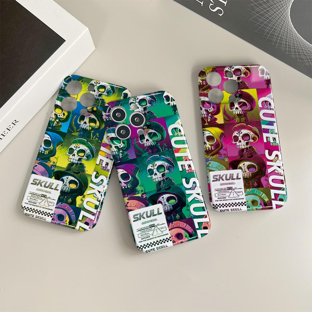 For iPhone 16 Samsung S23 S22 A23 A52 A33 A73 A53 Huawei Honor Xiaomi Redmi OPPO Vivo Full Camera Protection Cartoon Cool Skull Design Hard Phone Case