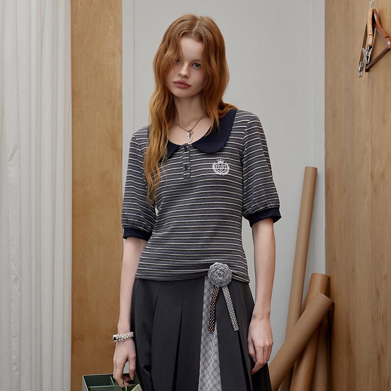 UNIFREEplus Plus Size Retro Stripe Polo T-Shirt