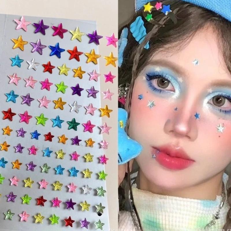 

Colorful 3D Face Rhinestone Stickers Silver Star Shape Decal for Cheer Makeup Decorative Scrapbook Face decoration stickers