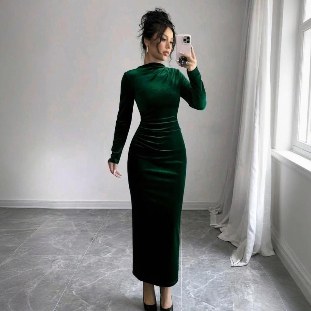 2025 Spring Women's Solid Color Zipper Waist-Hugging Fashion Dress