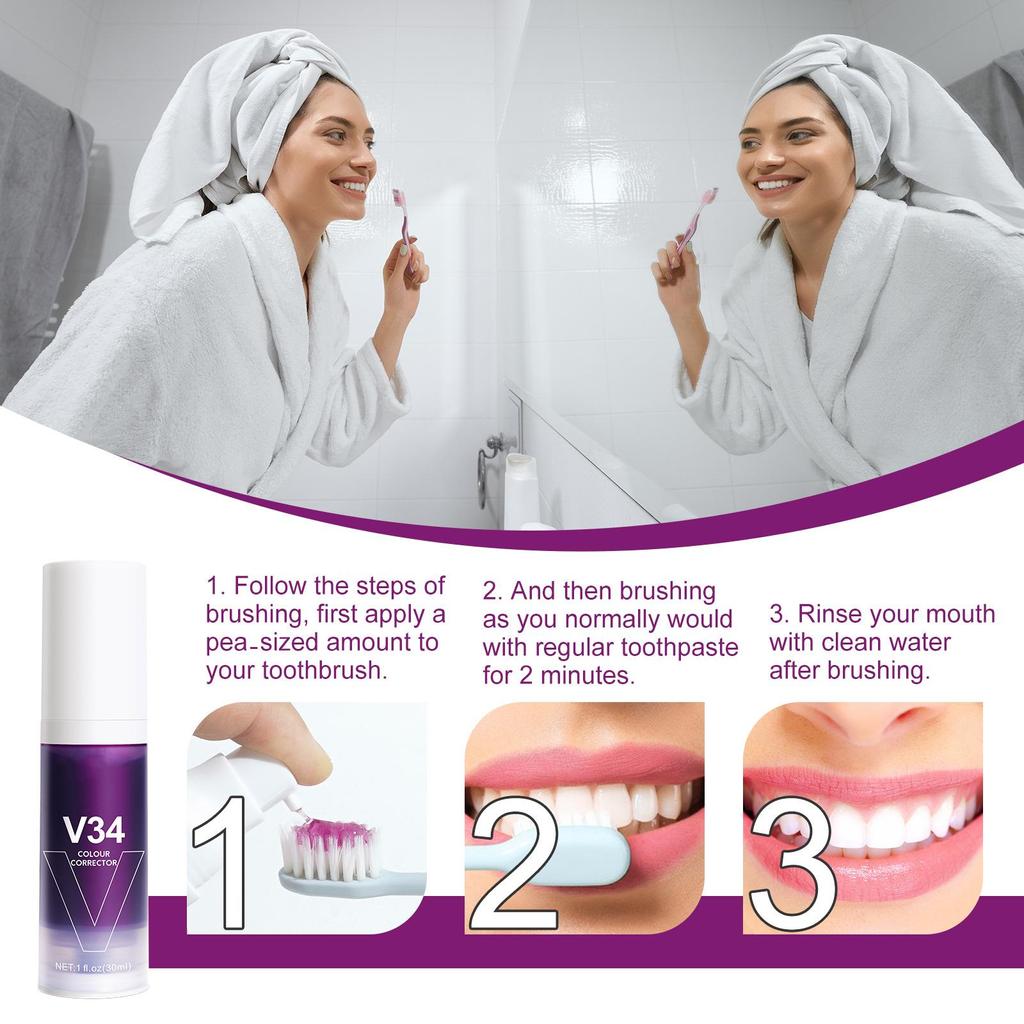 V34 Tooth Colour Corrector Purple Teeth Whitening Tooth Stain Removal Teeth Whitening Booster Purple Toothpaste